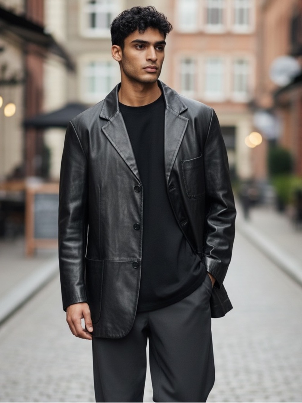 Ermenegildo Zegna Black Leather Blazer Sport Coat Quiet Luxury Minimal Size XL